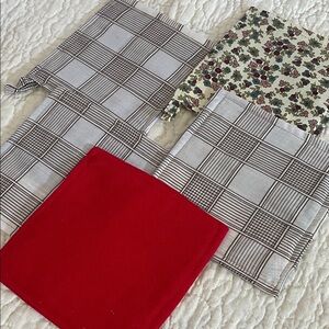 Set of Patterned and Red  vintage pot holders